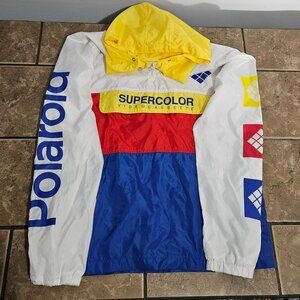 Polaroid Hooded White Jacket Pullover Supercolor Windbreaker Size M